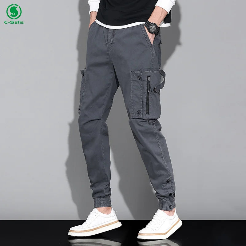 Men's Cotton Canvas Pants Elastic Outdoor Work Hiking Hunting Workers Cargo Pants