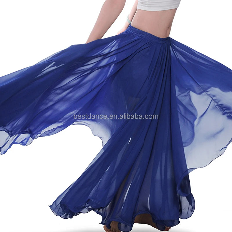 Ballet Dance Full Circle Wave Skirt Belly Dance Chiffon Long Skirt for Stage Art Show
