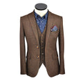 British Retro Brown Wool Tweed Men's Plaid Suit Formal Business Casual Single Breasted Plaid Men's Slim Suit Set of Three Piece