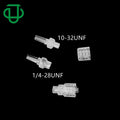 PC Plastic Assembly 2-Piece Set Slip Male Luer Adapter 1/4-28UNF Male Threaded Male Luer Lock Connector Fitting with Lock Nut