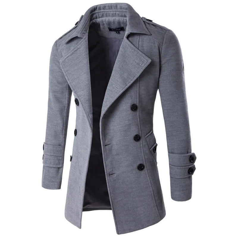 Solid Color Fashion Casual Lapel Long Sleeve Double-breasted Wool Men Coat