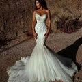 2025 Al1278 New Luxury Mermaid Tail Wedding Dress for Women Sleeveless White Lace Bead Pearl Crystal Big Train Wedding Bride