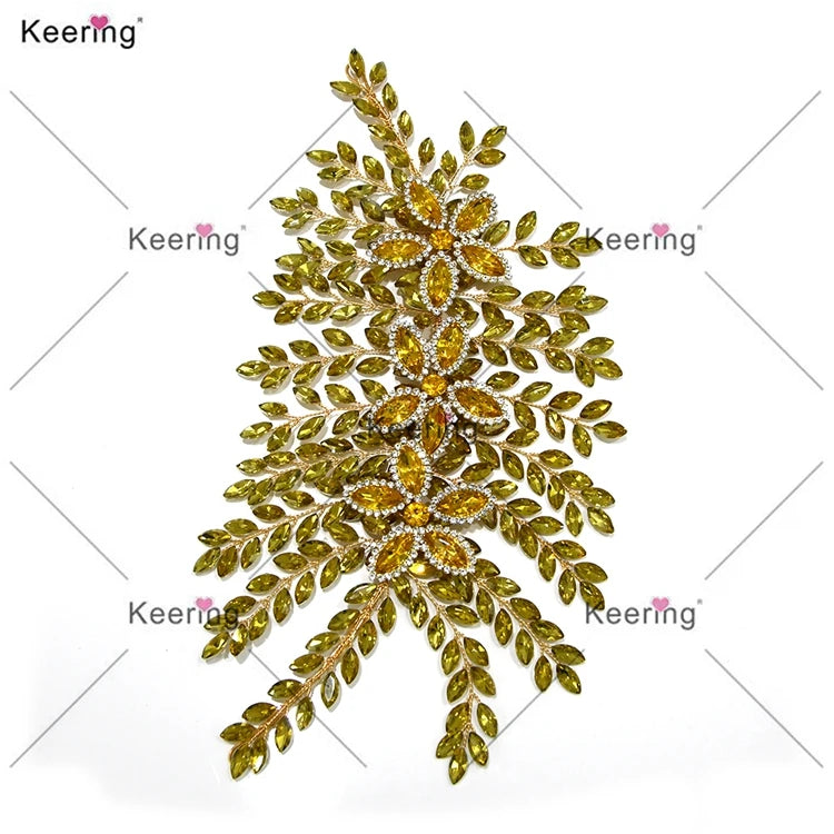 WHD-067 Keering Hotsale Handmade Crystal Rhinestone Alloy Leaves Headpieces Bridal Dress Patches