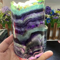 Wholesale Natural Rainbow Fluorite Cylinder Lamp Healing Fluorite Carving for Decoration