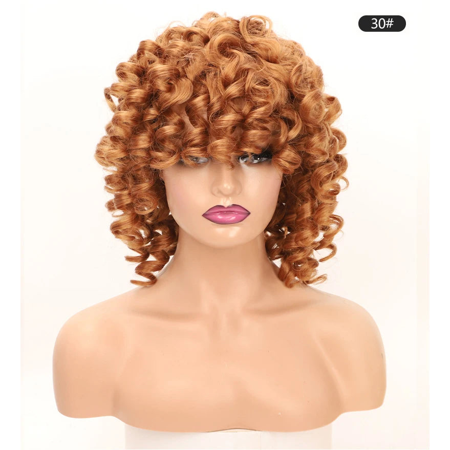Fashion Jerry Curly Short Afro Machine Made Synthetic Hair Wig Afro Kinky Curl Wigs