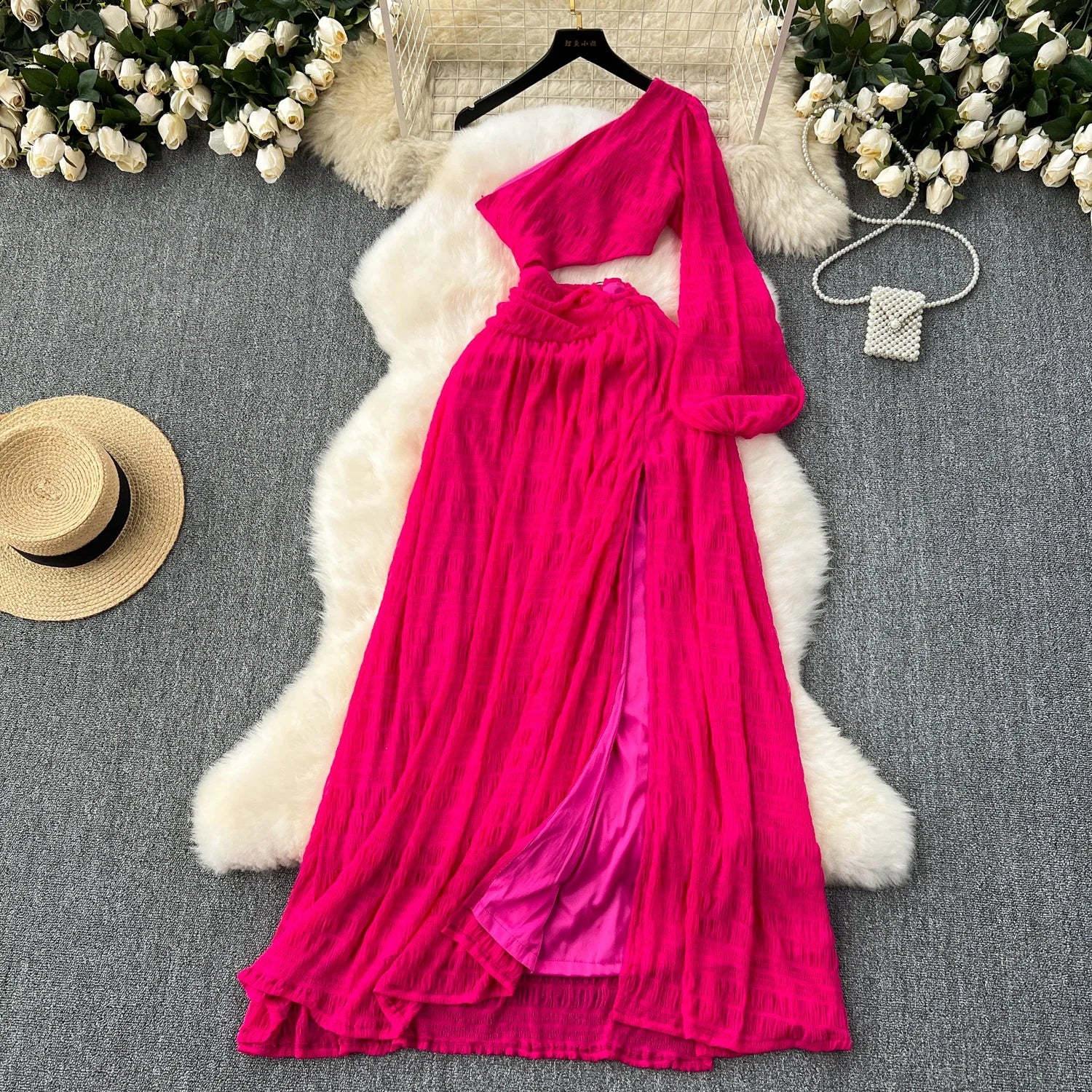 Banquet Dress a Unique and Niche Design a Hollowed Out Slit Dress for Women