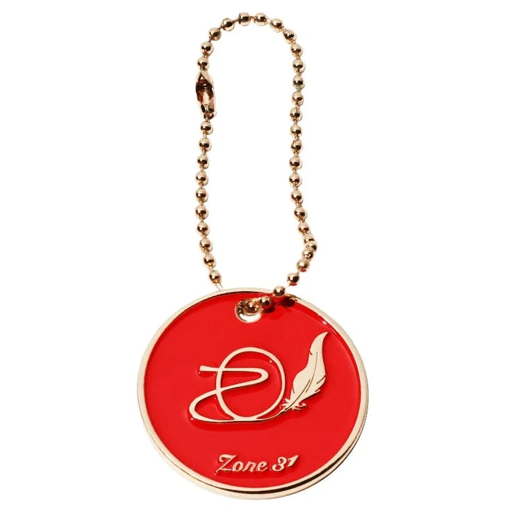 Custom Gold logo Bags hang Charms Purse Accessory Tags Brand Metal Keyring Round Labels
