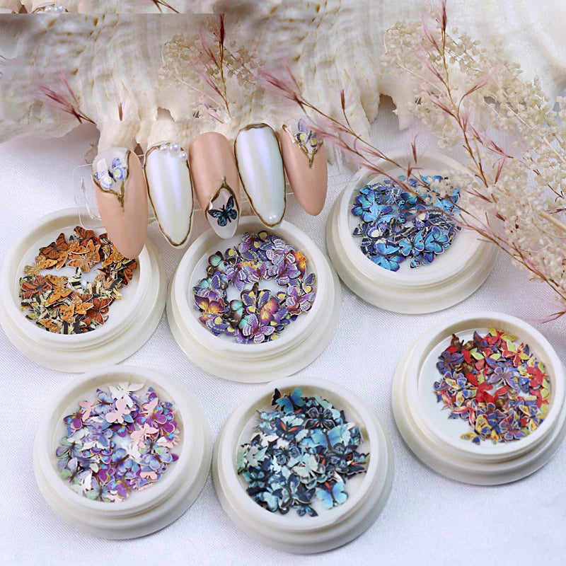 Paso Sico Japanese High Quality 6 Colors Thin Paper Butterfly Nail Art Decoration for DIY Nail Art Designs