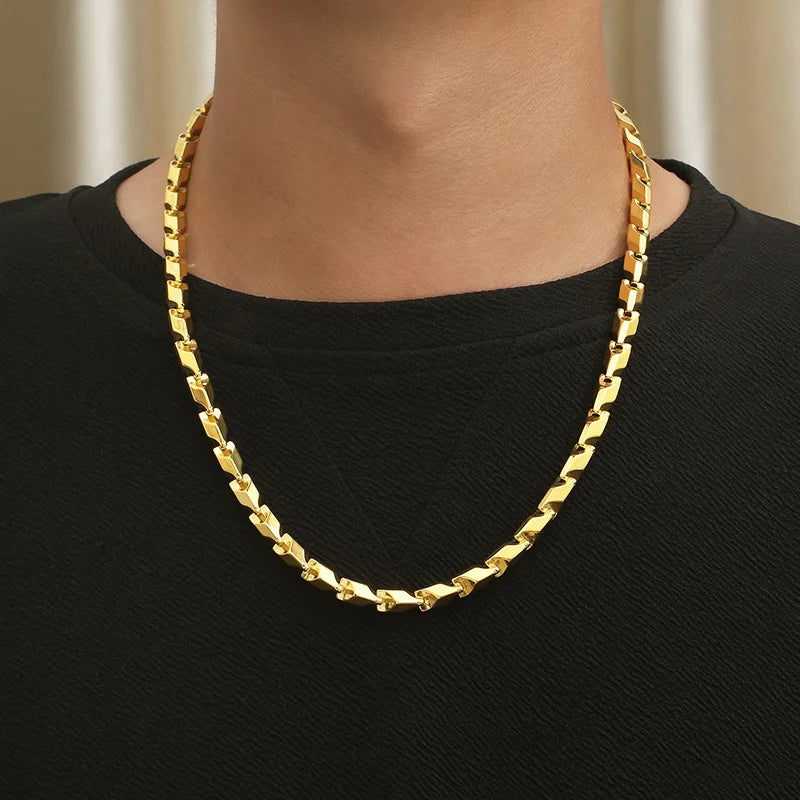 Factory Made Waterproof Fine Jewelry 18K Gold Plated Stainless Steel Rhombus Cuban Chain Bracelet Necklace for Men