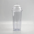 Hot Sale 20oz Double Walled clear Acrylic BPA Free  Plastic Tumbler With Arch Round Lid and Straw