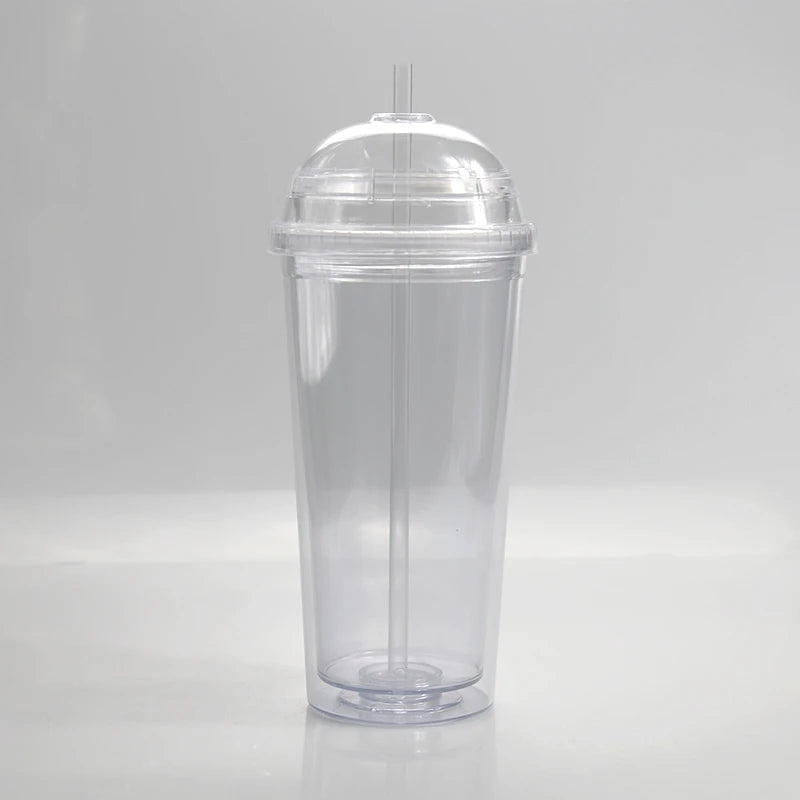 Hot Sale 20oz Double Walled clear Acrylic BPA Free  Plastic Tumbler With Arch Round Lid and Straw
