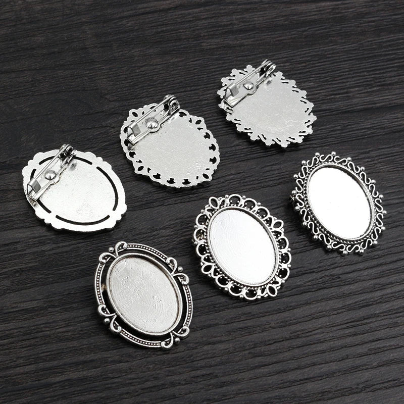 13x18mm Inner Size Antique Silver Plated Brooch Pins Cameo Cabochon Blank Base Setting Charms Pendant