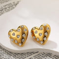 Stainless Steel 18K Gold Plated Heart Pendant Earrings Necklace Women Crystal Insert Elegant Heart Shaped Wedding Jewelry Sets