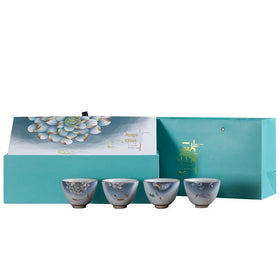 Ceramic Kung Fu Tea Cup Single Master Cup Teacup Ru-porcelain Gracked Glaze 4 Cup Set with Hand Gift logo Custom