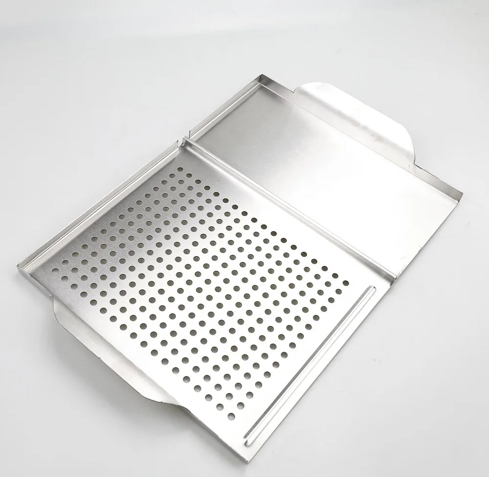 BBQ Grill Pans Stainless Steel Grill Topper With Handle Plancha Grilling Plate for Vegetables and Meats