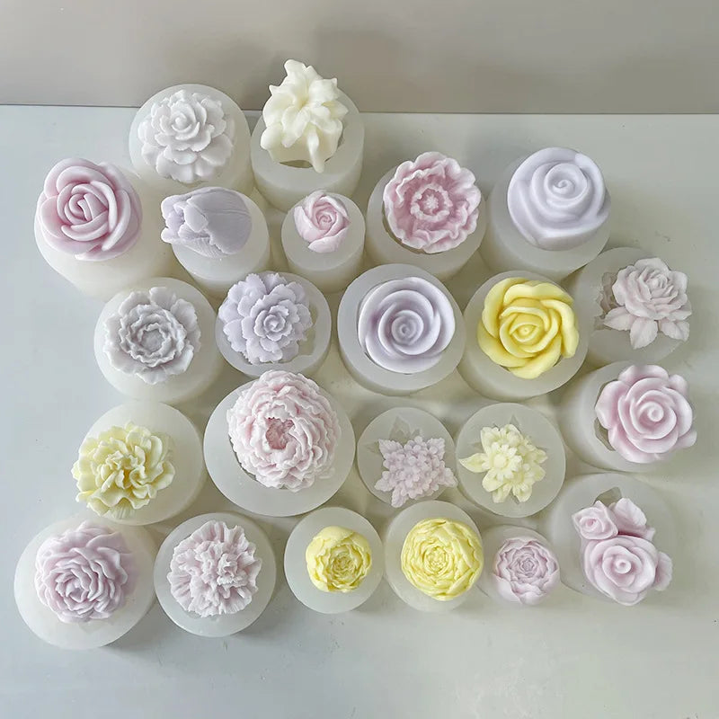 3D Flower Silicone Candle Molds Bloom Rose & Peony Molds for Handmade Soap & Dessert Decoration Cake Tools