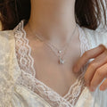 Ins Fashion Crystal Butterfly Pendant Charm Necklace Gold Plated Ladies Jewelry Double Layer Butterfly Necklace