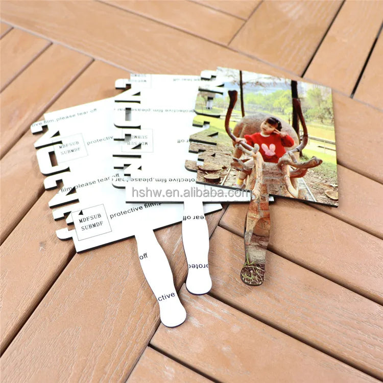 2026 MDFSUB Guangdong MDF Sublimation Blank Fans Photo Frames Photo Panel Hand Hold Fan Graduation Paddle Fans Desk Decoration