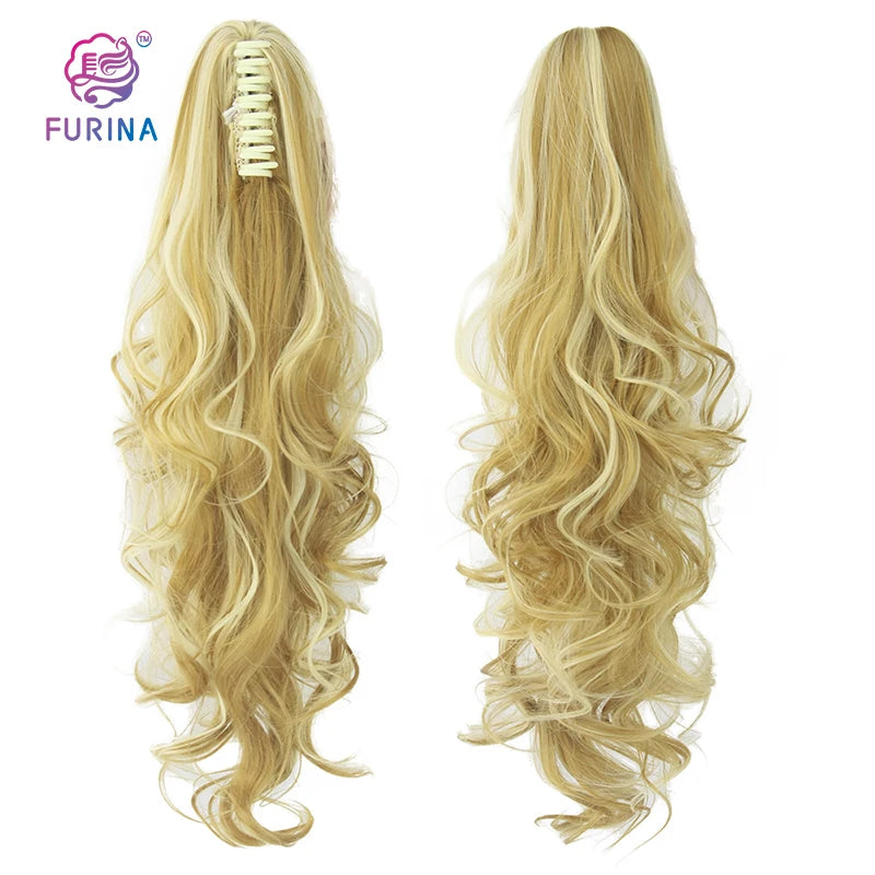 Long Kinky Curly Futura Silk Fiber Heat Resistant Synthetic Claw Clip Ponytail Hair Extensions