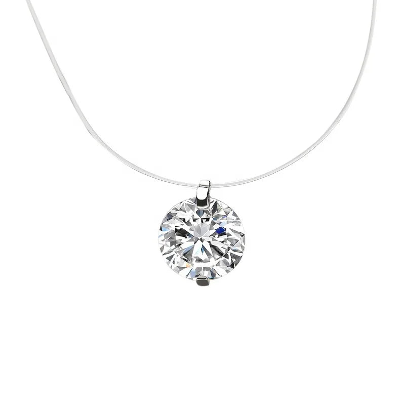 Fashion Jewelry Transparent Fishing Line Minimalism Pearl Cubic Zirconia Diamond Clavicle Chain Necklaces
