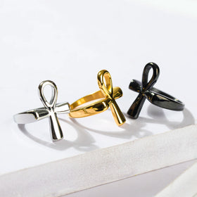 Personalized Egypt Ankh Cross Ring 18K Gold Plated Stainless Steel Jewelry Cross Ring for Women Men Valentine Gift