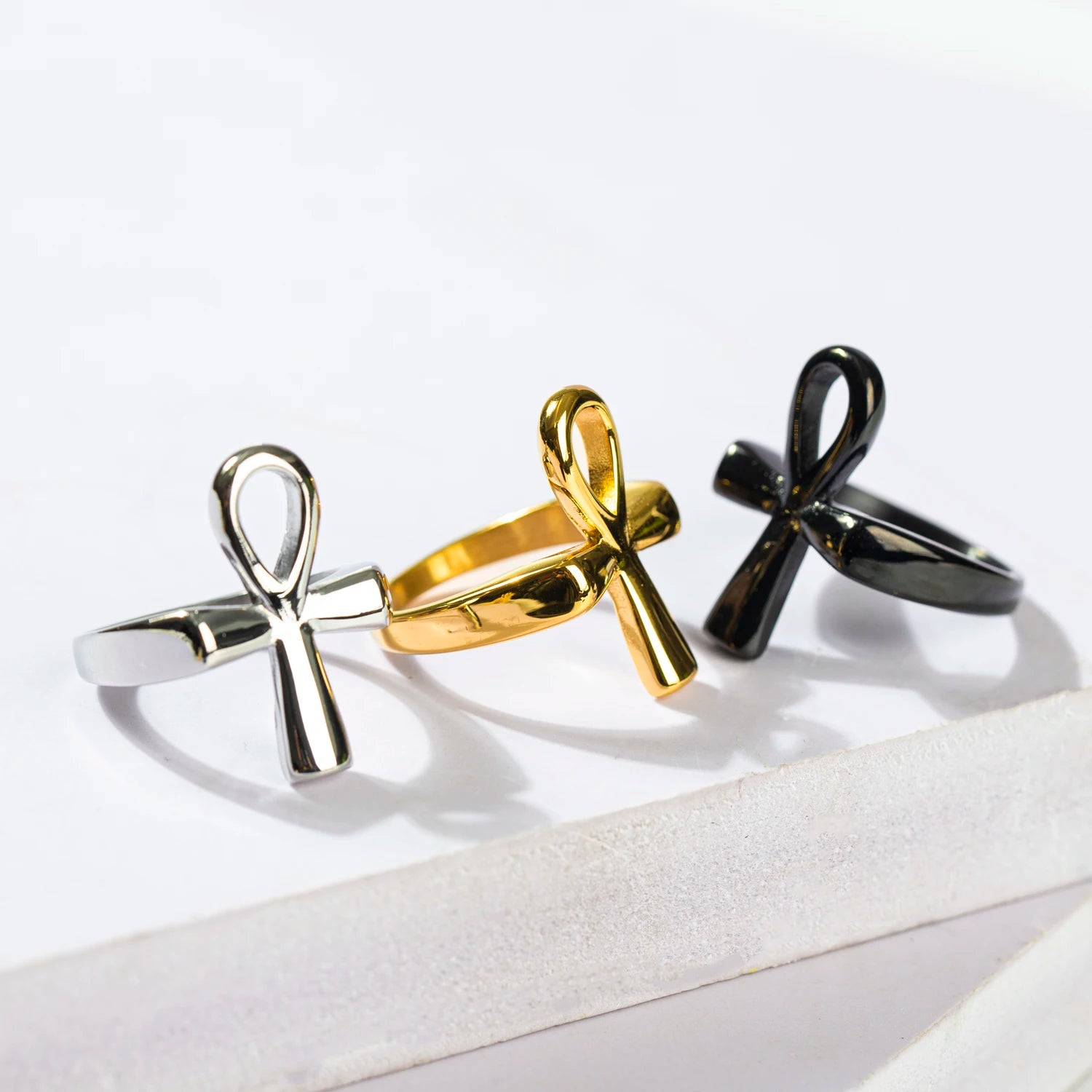 Personalized Egypt Ankh Cross Ring 18K Gold Plated Stainless Steel Jewelry Cross Ring for Women Men Valentine Gift