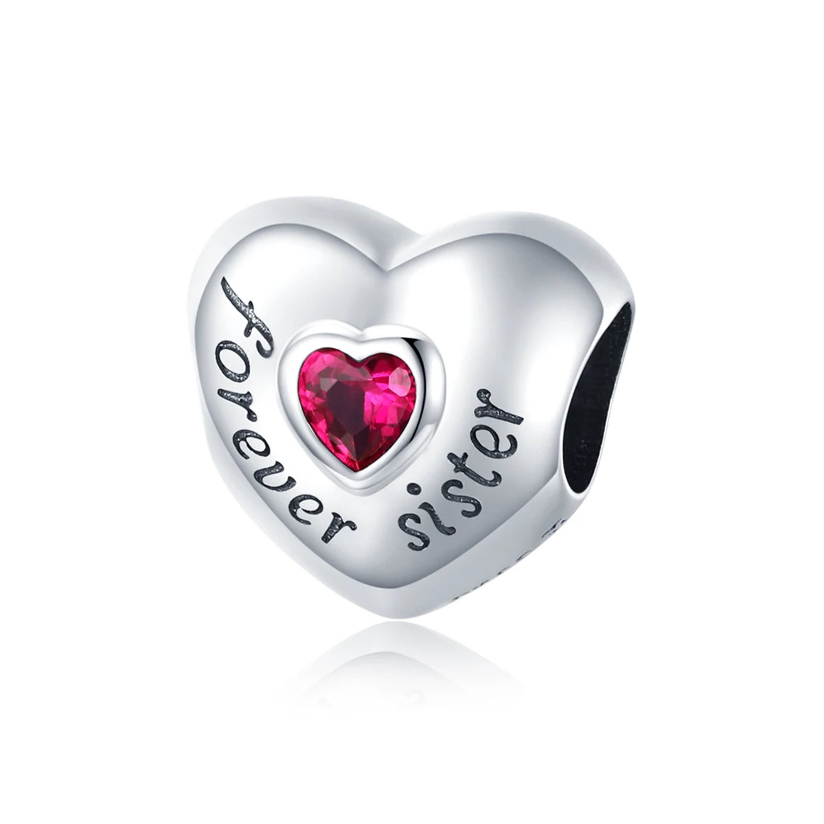 NEW Family Forever Love Sister Red Zircon 925 Sterling Silver Charm Pendant for Original Bracelet Bangle DIY Jewelry SCC1835