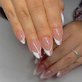 Tiktok Custom Logo Nails Packaging Box New Design Full-covered French Almond Nude White Press on Nails