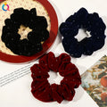 Velour Scrunchies with Small Clear Rhinestone Girl Hair Tie Scrunchy Ponytail Holder