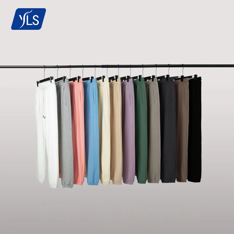 YLS Custom Men's 100% Cotton French Terry Sweatpants 380gsm Streetwear Solid Color Track Pants Mid Waist Stacked Joggers"