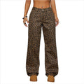 Women's  Baggy Jeans Leopard Printed Straight Fit Mid Rise Breathable Casual Pants Woven Denim Pour Femmes