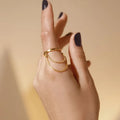Ins Trendy Stainless Steel Pvd 18k Gold Plating Double Layer Snake Chain Tassel Finger Rings for Men Women