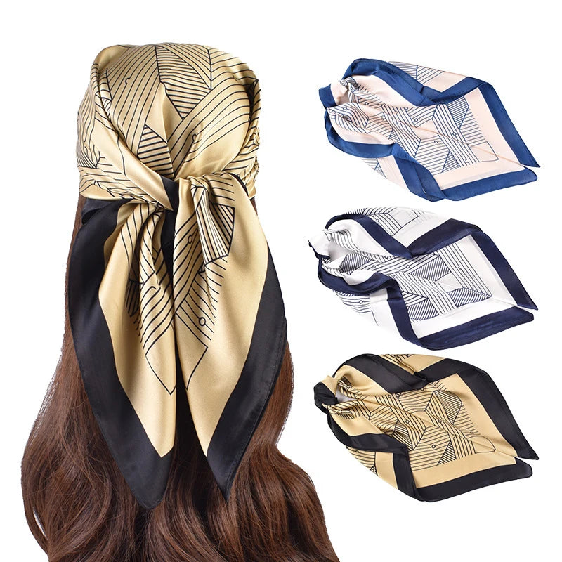 MIO New Fashion Soft Silky Satin Square Scarf 70*70cm Irregular Stripe Printed Head Wrap Scarf Silky Bandana Scarf for Women
