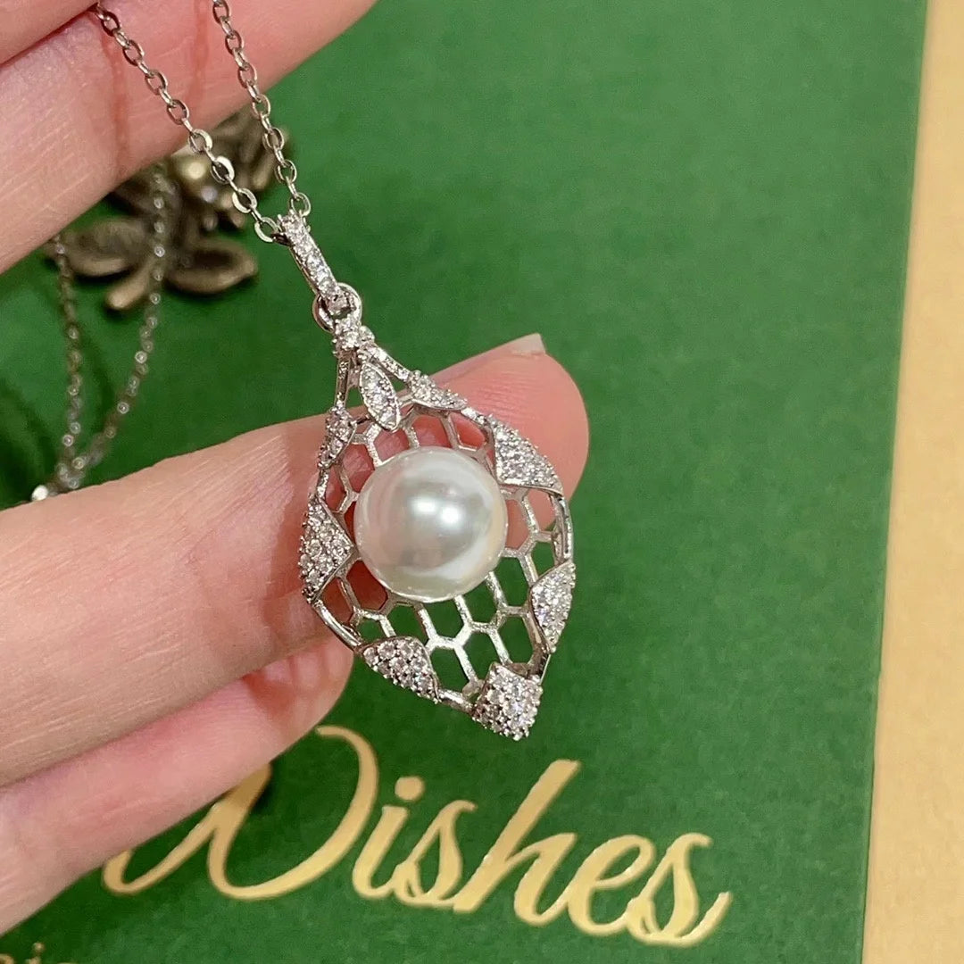 P1610 8-9mm DIY Natural  Freshwater Pearl Charm Pendant Necklace Accessory 925 Sterling Silver Jewelry for Women Without Chain