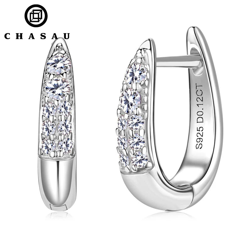 Wholesale Personalization Fashion Jewelry 925 Sterling Silver Round 2mm&1.3mm Moissanite Clip Hoop Earrings for Women