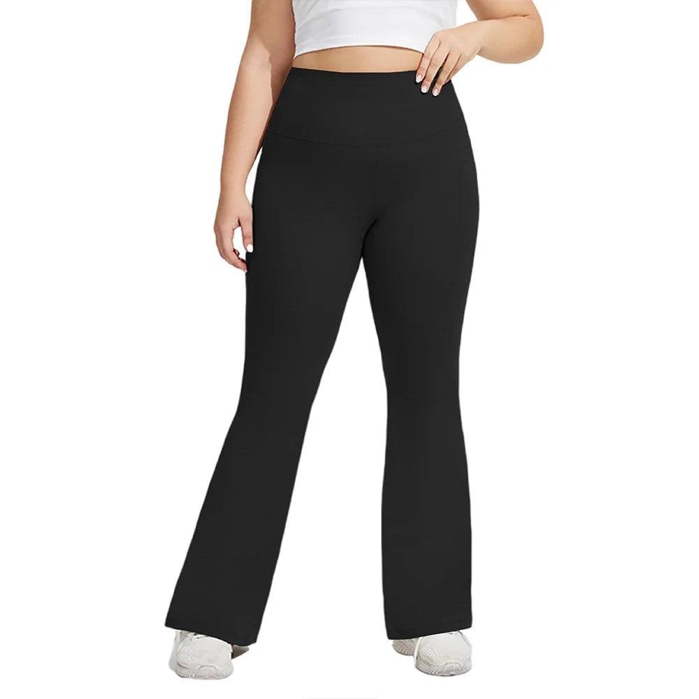 Custom Wholesale 4 Way Stretch Plus Size 1XL-5XL High Waist Flare Yoga Pants Slimming Spring/Autumn Wide Leg Pants