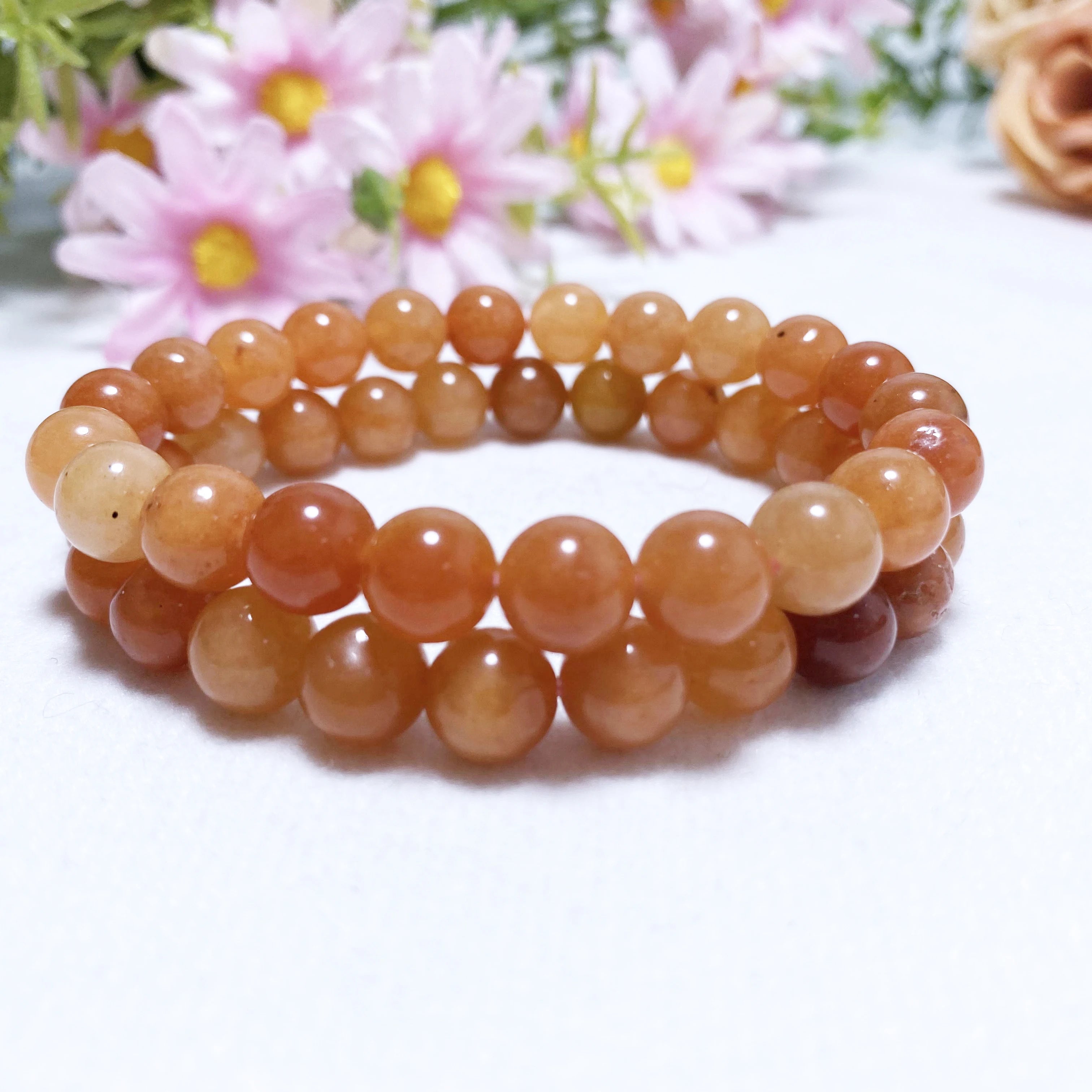 Precious Real Lucky Healing Natural 8mm Orange Aventurine Crystal Stretch Stone Bead Bracelets for Women and Men