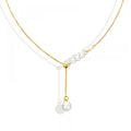 New Trendy Women Jewelry Gold Plated Stainless Steel Long Dangle Single Imitation Pearl Pendant Necklace