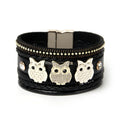 Fashion Vintage Multilayer Braided Pu Leather Rope Owl Charm Layered Boho Bangle Bracelet Jewelry Women Magnetic Snaps Set