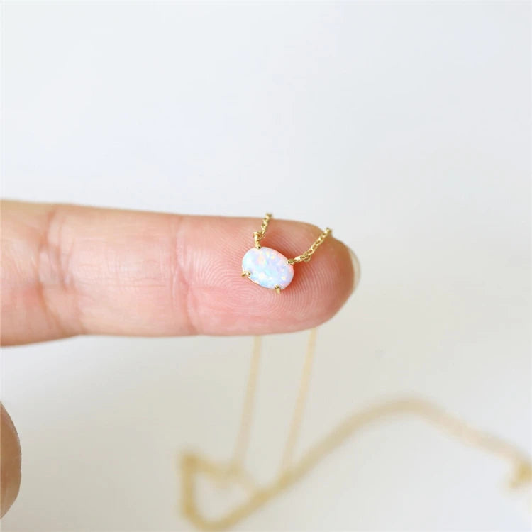 Silver 925 Necklace Tiny Opal Stone Gold Plated Necklace Dainty Opal Stone Necklace