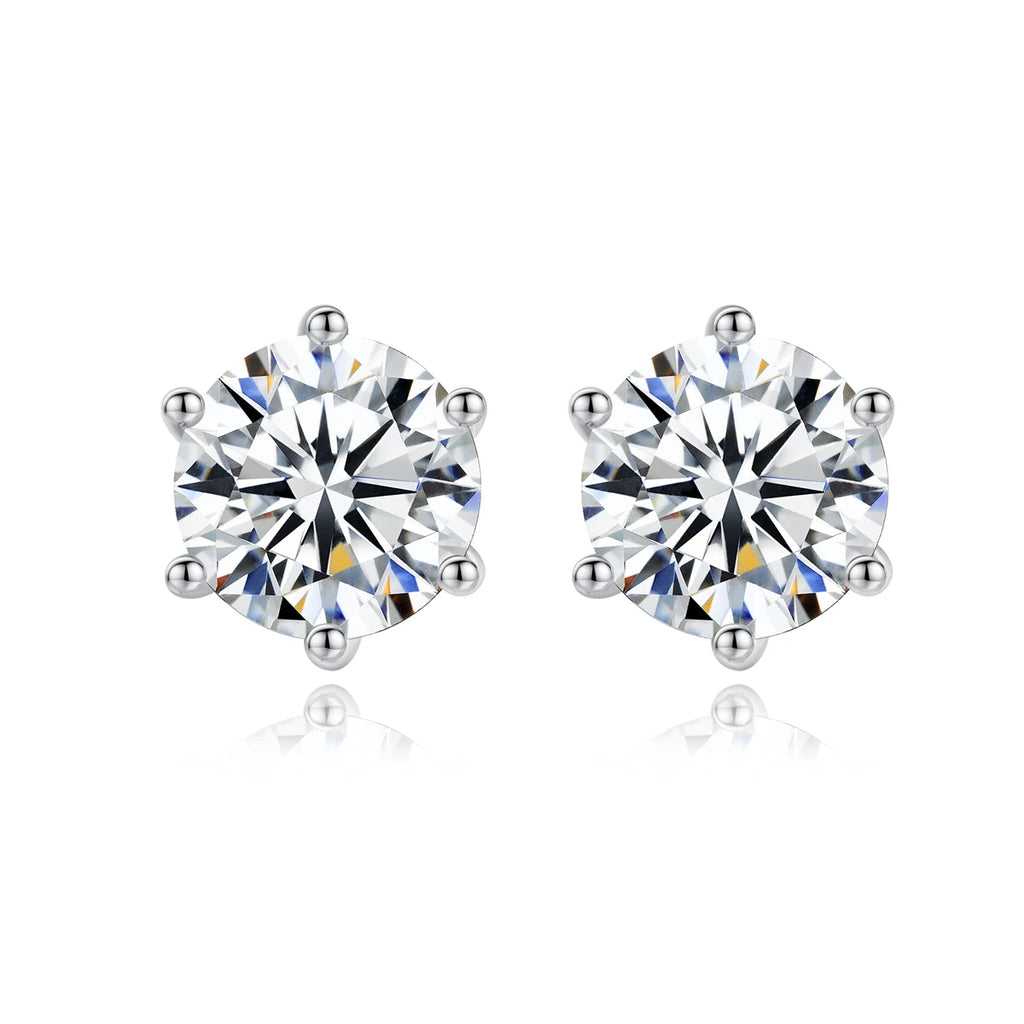 CZCITY Round Cut 1.0ct Moissanite 925 Sterling Silver Earring Diamond Test Passed 6 Prong Set Fine Jewelry
