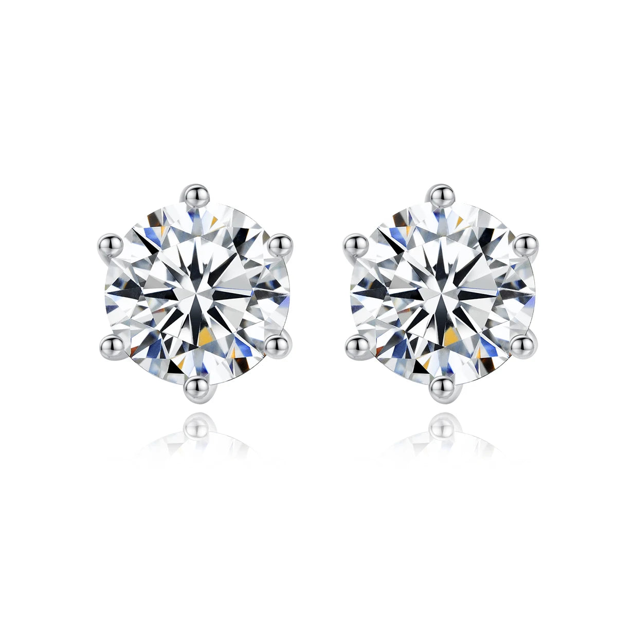 CZCITY Round Cut 1.0ct Moissanite 925 Sterling Silver Earring Diamond Test Passed 6 Prong Set Fine Jewelry