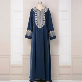 Top Selling for Beautiful Exquisite Simple Navy Blue Pink One Piece Abaya Muslim Dress Spandex Elastic Pleated Long Sleeve