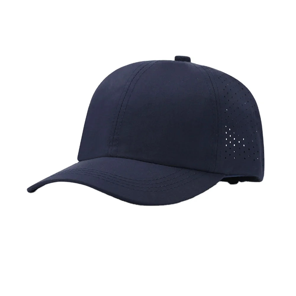 Fashion Curved Brim Quick-Drying 6 Panel Dad Hats Custom Embroidery Logo Laser Cut Hole Sport Rope Black Trucker Street Common