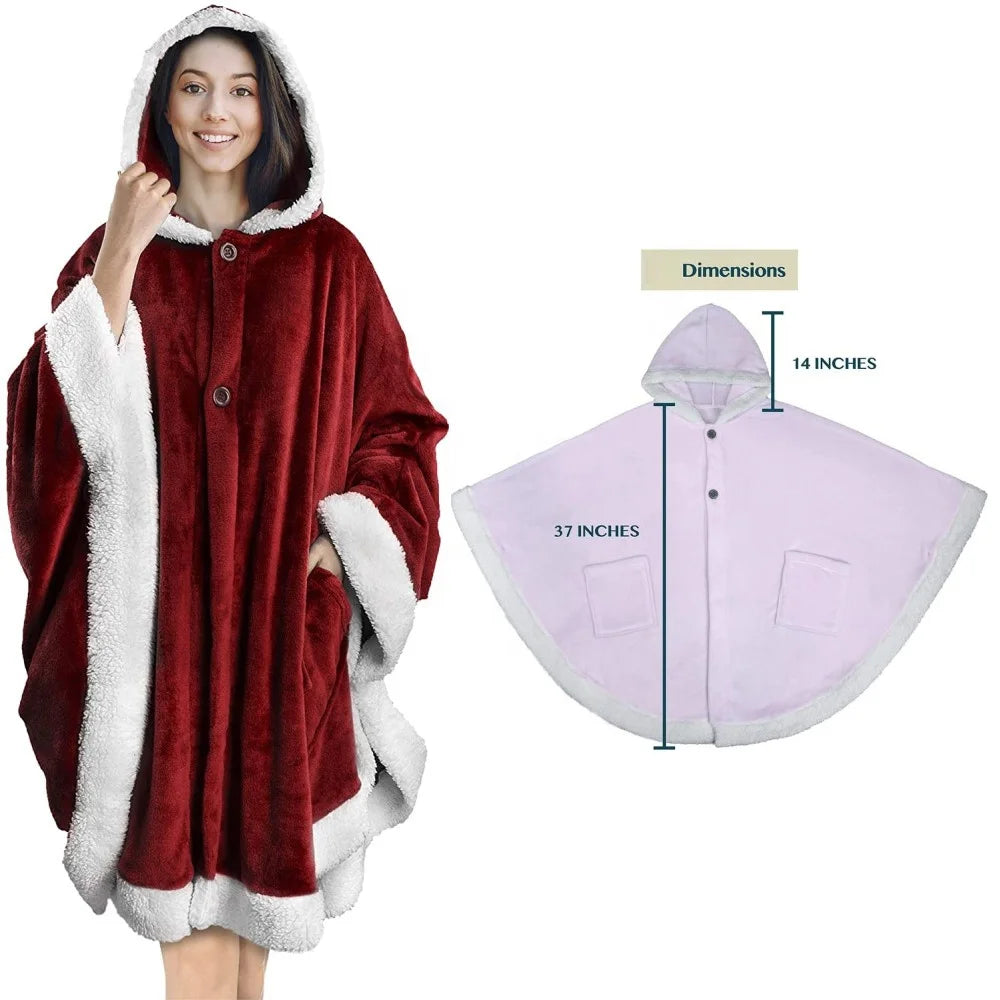 Thick Warm Wearable Sherpa Hoodie Blanket Oversized Flannel Fleece Sweatshirt Sleeve Throw Sleepsack Blanket