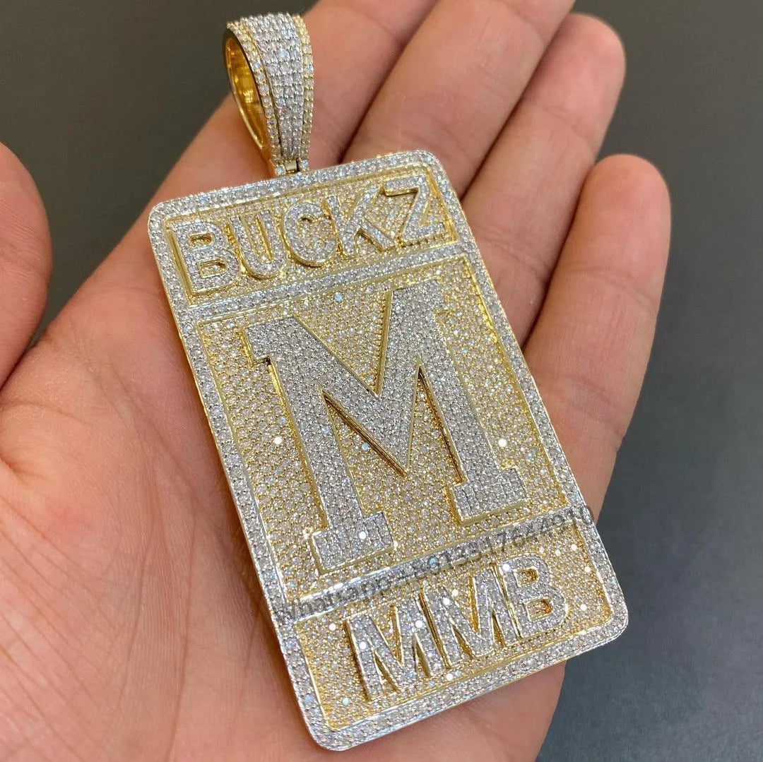 Hot Sale Hip Hop Full Iced Out S925 Moissanite Logo Plate Custom Pendant