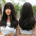 Immediate Delivery Synthetic Black with Bangs Medium Length Curly Wigs for Women Natural Looking Wigs