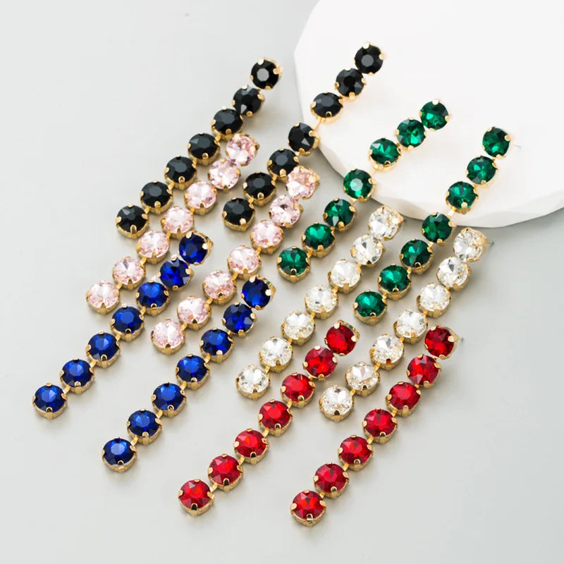 Designer Luxury Long Charm Pendant Tassel Crystal Rhinestone Drop Diamond Earrings for Women