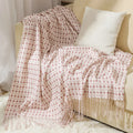 New Design Classic Home Bedding Decor Plinth Jacquard Pink Shawl Acrylic Summer Sofa Woven Throw Blanket With Tassels