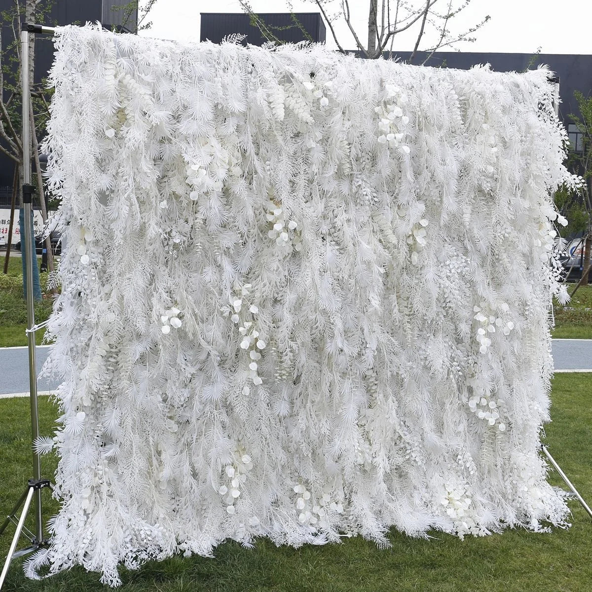 Custom 3D Cloth Roll up  Artificial Silk Pampas Rose Flower Wall Backdrop Panel Wedding Decor Artificial Flower Wall